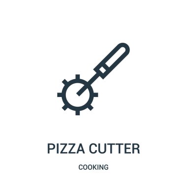 pizza kesici simge vektör toplama pişirme. İnce çizgi pizza kesici anahat simgesini vektör çizim. Doğrusal sembolü.