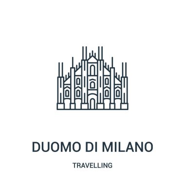 koleksiyon seyahat üzerinden duomo di milano simge vektör. İnce çizgi duomo di milano anahat simgesini vektör çizim. Doğrusal sembolü.