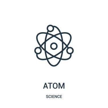 Atom simge vektör bilim koleksiyonundan. İnce çizgi atom anahat simgesini vektör çizim. Doğrusal sembolü.