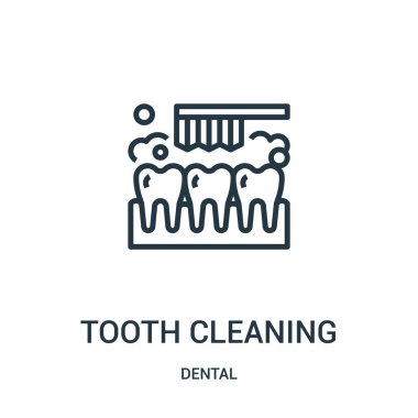 Diş Temizleme simge vektör diş koleksiyonundan. İnce çizgi Diş Temizleme anahat simgesini vektör çizim. Doğrusal sembolü.