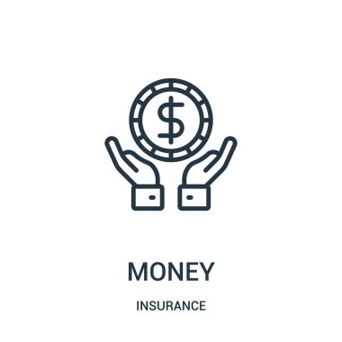 para simge vektör sigorta koleksiyonundan. İnce çizgi para anahat simgesini vektör çizim. Doğrusal sembolü.