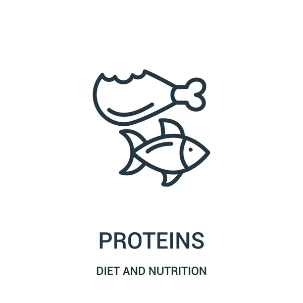 Vetor ícone de proteínas da dieta e coleta de nutrição. Linha fina proteínas delinear ícone vetor ilustração. Símbolo linear . — Vetor de Stock
