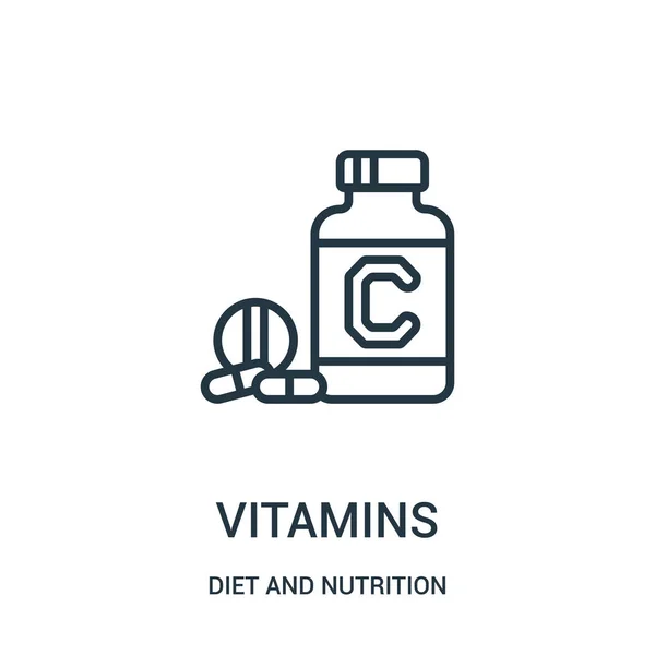Vetor de ícone de vitaminas da dieta e coleção de nutrição. Linha fina vitaminas esboço ícone vetor ilustração. Símbolo linear . — Vetor de Stock