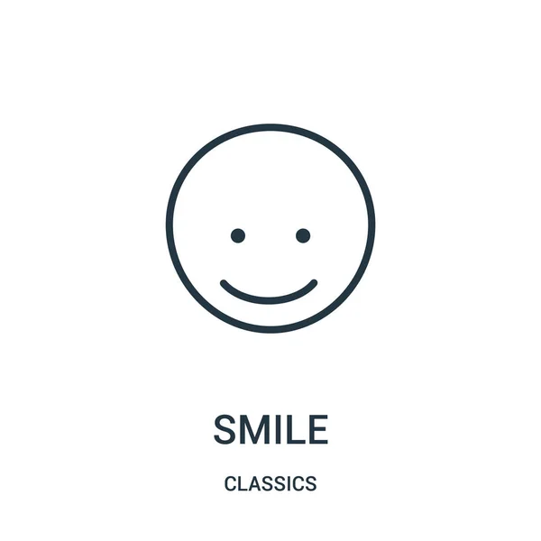 Sourire icône vecteur de la collection de classiques. Illustration vectorielle d'icône de contour de sourire de ligne mince. Symbole linéaire . — Image vectorielle