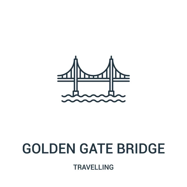 Puerta dorada icono del puente vector de colección itinerante. Línea delgada Golden Gate puente contorno icono ilustración vectorial. Símbolo lineal . — Vector de stock