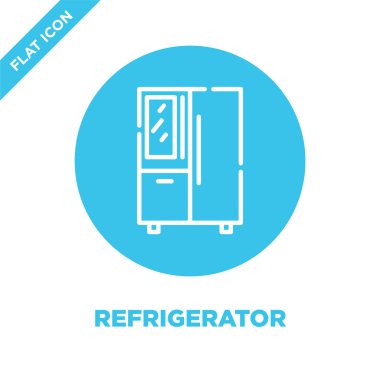 buzdolabı simge vektör akıllı ev koleksiyonundan. İnce çizgi buzdolabı anahat simgesini vektör çizim. Web ve mobil uygulamalar, logo, baskı ortamı kullanmak için doğrusal sembolü.