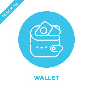 m-cüzdan simge vektör üzerinden toplama götürün. İnce çizgi cüzdan anahat simgesini vektör çizim. Web ve mobil uygulamalar, logo, baskı ortamı kullanmak için doğrusal sembolü.