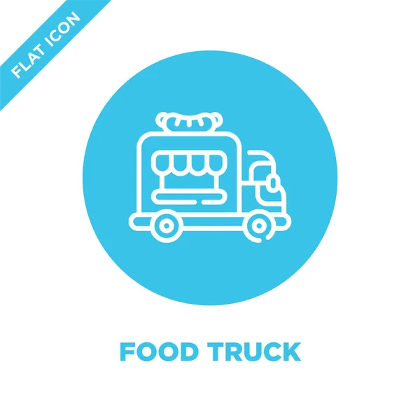 Food truck icône vecteur de la collection à emporter. Illustration vectorielle d'icône de contour de camion alimentaire mince ligne. Symbole linéaire pour utilisation sur applications web et mobiles, logo, médias imprimés . — Image vectorielle