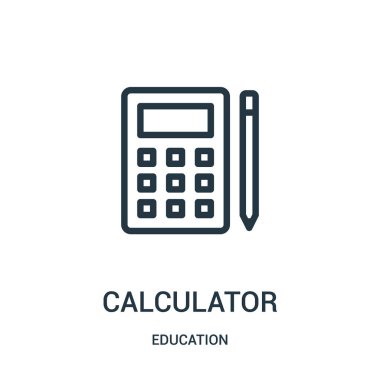 hesap makinesi simge vektör eğitim koleksiyonundan. İnce çizgi hesap makinesi anahat simgesini vektör çizim. Web ve mobil uygulamalar, logo, baskı ortamı kullanmak için doğrusal sembolü.