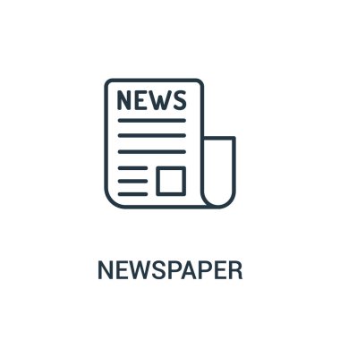 Gazete simge vektör reklamlar koleksiyonundan. İnce çizgi gazete anahat simgesini vektör çizim. Web ve mobil uygulamalar, logo, baskı ortamı kullanmak için doğrusal sembolü.