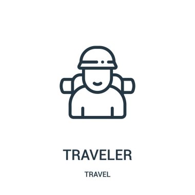 seyahat etmek simge vektör seyahat koleksiyonundan. İnce çizgi Gezgin anahat simgesini vektör çizim. Web ve mobil uygulamalar, logo, baskı ortamı kullanmak için doğrusal sembolü.