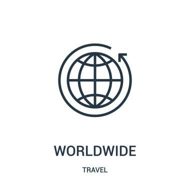 seyahat koleksiyonundan dünya çapında simge vektörü. İnce çizgi dünya çapında anahat simge vektör illüstrasyon. Web ve mobil uygulamalarda kullanım için doğrusal sembol, logo, baskı ortamı.