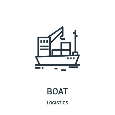 tekne simge vektör lojistik koleksiyonundan. İnce çizgi tekne anahat simgesini vektör çizim. Web ve mobil uygulamalar, logo, baskı ortamı kullanmak için doğrusal sembolü.