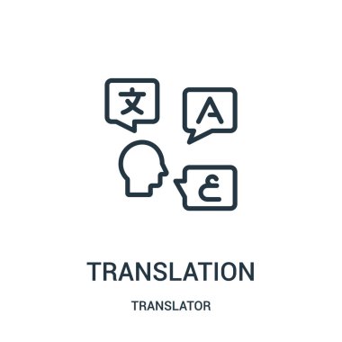 Çeviri simge vektör çevirmen koleksiyonundan. İnce çizgi çeviri anahat simgesini vektör çizim. Web ve mobil uygulamalar, logo, baskı ortamı kullanmak için doğrusal sembolü.
