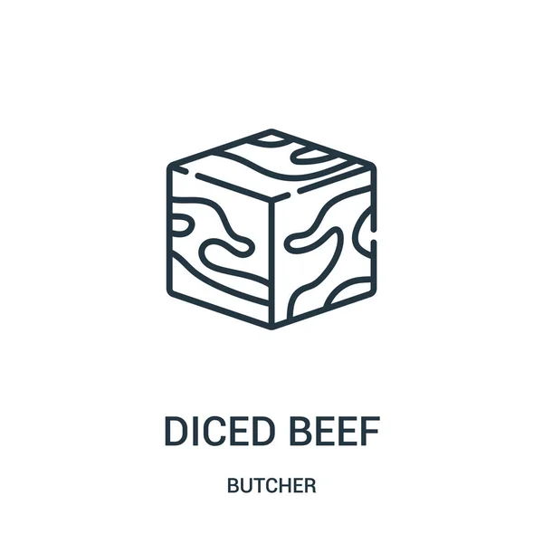 Diced beef icon vector from butcher collection. Illustration vectorielle d'icône de contour de bœuf coupé en petits dés. Symbole linéaire pour utilisation sur applications web et mobiles, logo, médias imprimés . — Image vectorielle