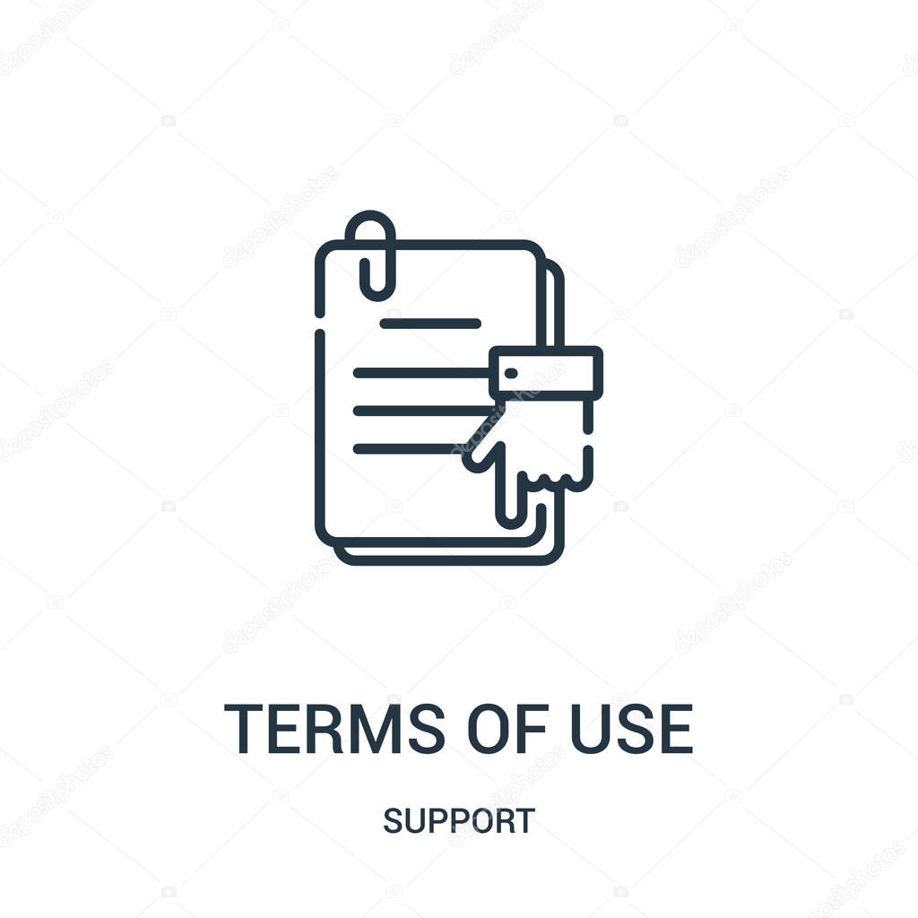 terms of use icon vector from support collection. Thin line terms of use outline icon vector illustration. Linear symbol for use on web and mobile apps, logo, print media.