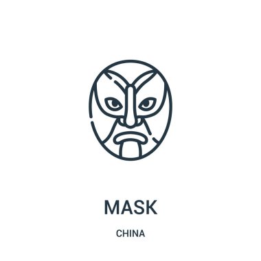 maske simge vektör Çin koleksiyonundan. İnce çizgi maskesini anahat simgesini vektör çizim. Web ve mobil uygulamalar, logo, baskı ortamı kullanmak için doğrusal sembolü.