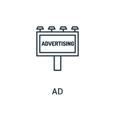 reklam simge vektör reklamlar koleksiyonundan. İnce çizgi reklam anahat simgesini vektör çizim. Web ve mobil uygulamalar, logo, baskı ortamı kullanmak için doğrusal sembolü.