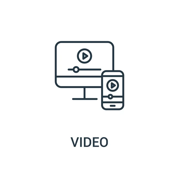 Vector icono de vídeo de la colección de anuncios. Ilustración de vectores de iconos delgadas líneas de vídeo. Símbolo lineal para su uso en aplicaciones web y móviles, logotipo, medios impresos . — Archivo Imágenes Vectoriales