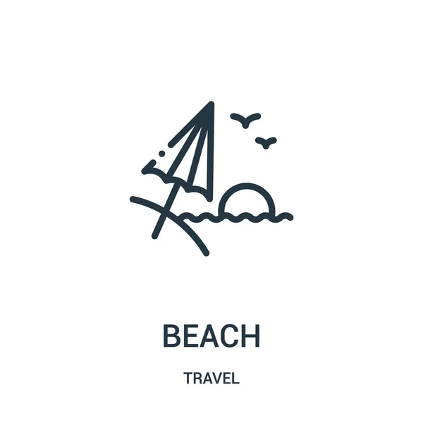 Vector icono de playa de la colección de viajes. Línea delgada playa esquema icono vector ilustración. Símbolo lineal para su uso en aplicaciones web y móviles, logotipo, medios impresos . — Vector de stock