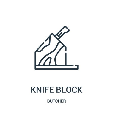 bıçak blok simge vektör kasap koleksiyonundan. İnce çizgi bıçak blok anahat simgesini vektör çizim. Web ve mobil uygulamalar, logo, baskı ortamı kullanmak için doğrusal sembolü.