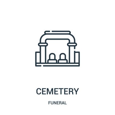 Mezarlık simge vektör cenaze koleksiyonundan. İnce çizgi mezarlığı anahat simgesini vektör çizim. Web ve mobil uygulamalar, logo, baskı ortamı kullanmak için doğrusal sembolü.