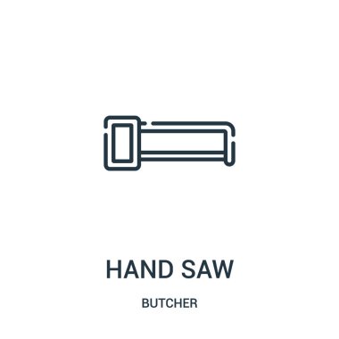 el simge vektör kasap koleksiyonundan gördüm. İnce çizgi el testere anahat simgesini vektör çizim. Web ve mobil uygulamalar, logo, baskı ortamı kullanmak için doğrusal sembolü.