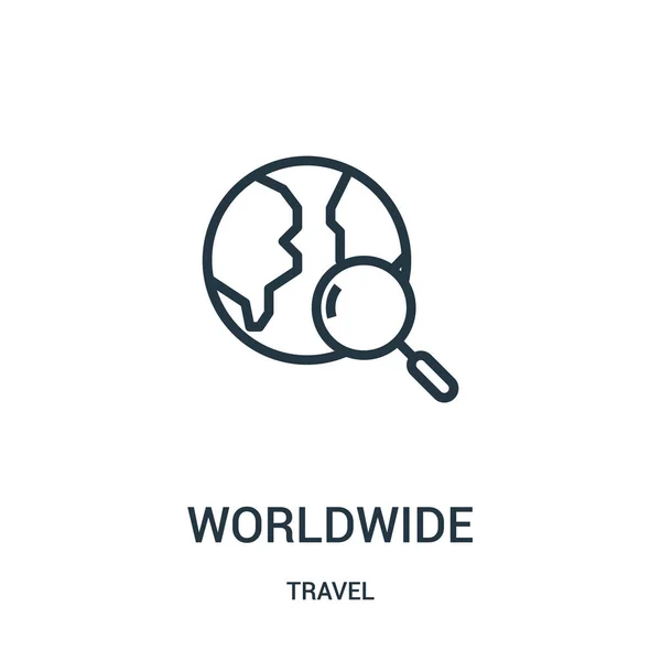 Vector icono mundial de la colección de viajes. Línea delgada en todo el mundo icono esquema ilustración vectorial. Símbolo lineal para su uso en aplicaciones web y móviles, logotipo, medios impresos . — Vector de stock