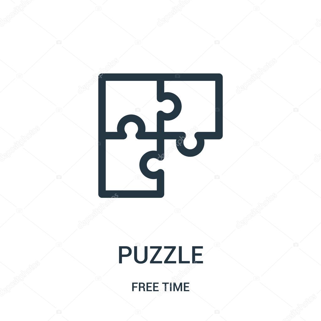 puzzle icon vector from free time collection. Thin line puzzle outline icon vector illustration. Linear symbol for use on web and mobile apps, logo, print media.