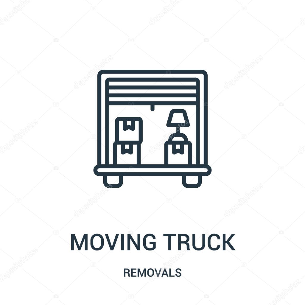 moving truck icon vector from removals collection. Thin line moving truck outline icon vector illustration. Linear symbol for use on web and mobile apps, logo, print media.