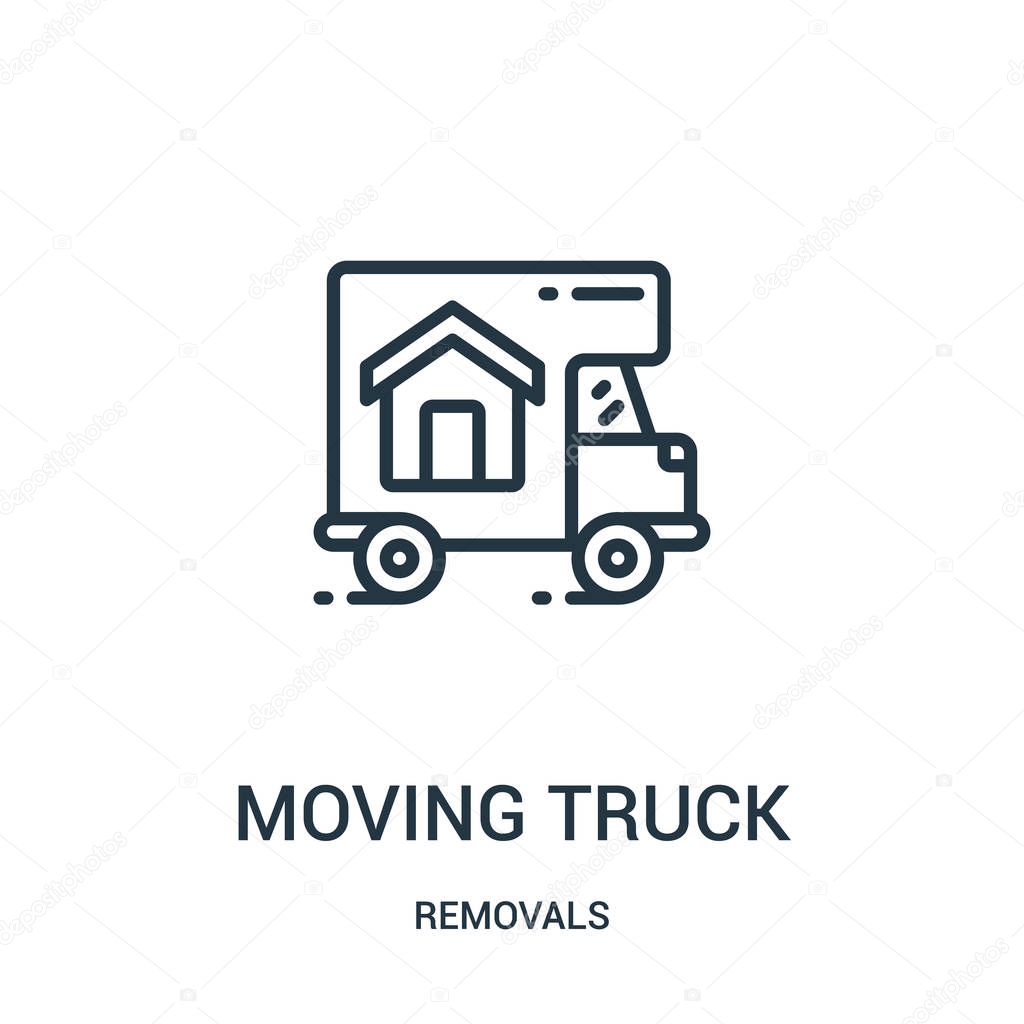 moving truck icon vector from removals collection. Thin line moving truck outline icon vector illustration. Linear symbol for use on web and mobile apps, logo, print media.