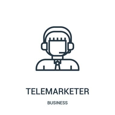 telemarketer simge vektör iş koleksiyonundan. İnce çizgi telemarketer anahat simgesini vektör çizim. Web ve mobil uygulamalar, logo, baskı ortamı kullanmak için doğrusal sembolü.