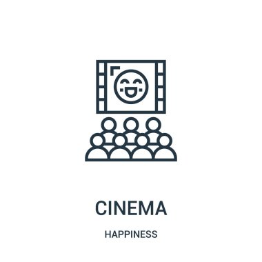 sinema simge vektör mutluluk koleksiyonundan. İnce çizgi sinema anahat simgesini vektör çizim. Web ve mobil uygulamalar, logo, baskı ortamı kullanmak için doğrusal sembolü.