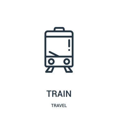 Tren simge vektör seyahat koleksiyonundan. İnce çizgi tren anahat simgesini vektör çizim. Web ve mobil uygulamalar, logo, baskı ortamı kullanmak için doğrusal sembolü.