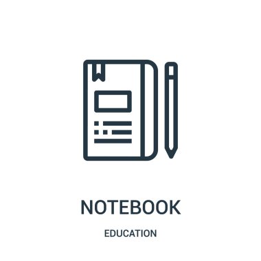 defter simge vektör eğitim koleksiyonundan. İnce çizgi defter anahat simgesini vektör çizim. Web ve mobil uygulamalar, logo, baskı ortamı kullanmak için doğrusal sembolü.