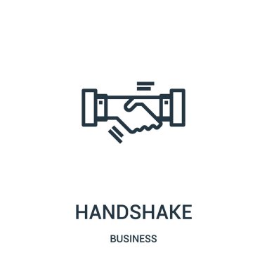 el sıkışma simge vektör iş koleksiyonundan. İnce çizgi el sıkışma anahat simgesini vektör çizim. Web ve mobil uygulamalar, logo, baskı ortamı kullanmak için doğrusal sembolü.