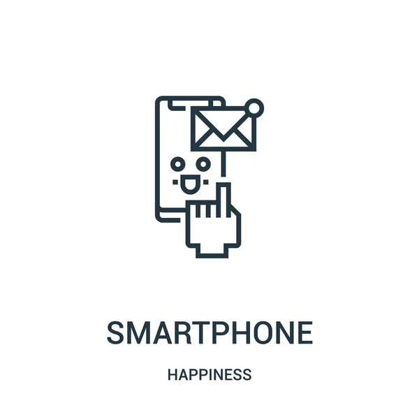 Vettore icona smartphone dalla collezione felicità. Illustrazione vettoriale icona contorno smartphone linea sottile. Simbolo lineare per l'utilizzo su applicazioni web e mobili, logo, supporti di stampa . — Vettoriale Stock