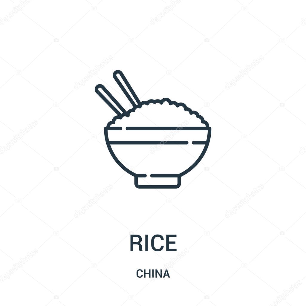 rice icon vector from china collection. Thin line rice outline icon vector illustration. Linear symbol for use on web and mobile apps, logo, print media.