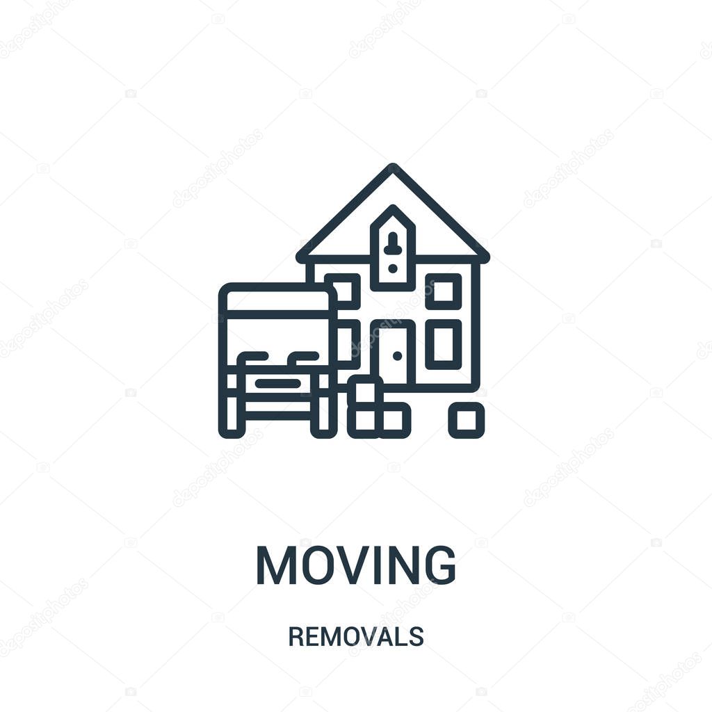 moving icon vector from removals collection. Thin line moving outline icon vector illustration. Linear symbol for use on web and mobile apps, logo, print media.