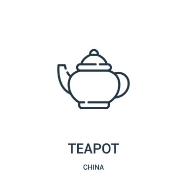 çaydanlık simge vektör Çin koleksiyonundan. İnce çizgi çaydanlık anahat simgesini vektör çizim. Web ve mobil uygulamalar, logo, baskı ortamı kullanmak için doğrusal sembolü.