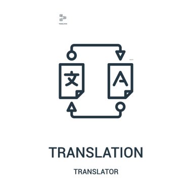Çeviri simge vektör çevirmen koleksiyonundan. İnce çizgi çeviri anahat simgesini vektör çizim. Web ve mobil uygulamalar, logo, baskı ortamı kullanmak için doğrusal sembolü.