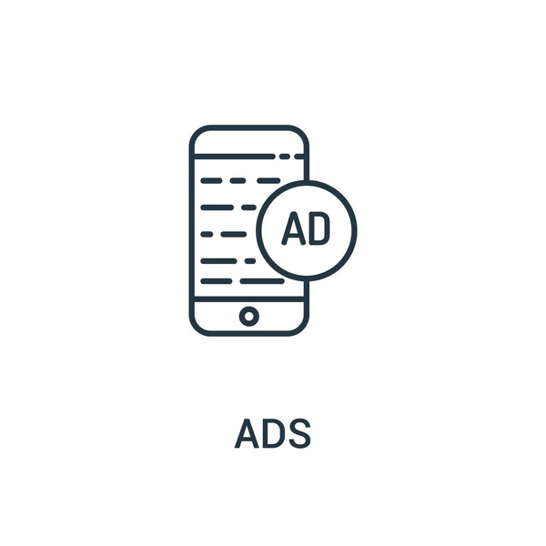広告のコレクションから広告アイコン ベクトルです。細い線の広告は、アイコンのベクトル図を概説します。Web およびモバイル アプリ、ロゴ、印刷媒体に使用する線形記号. — ストックベクタ