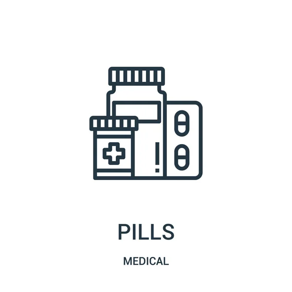 Pillen icon vector uit medische collectie. Dunne lijn pillen schetsen pictogram vectorillustratie. Lineaire symbool voor gebruik op het web en mobiele apps, logo, gedrukte media. — Stockvector