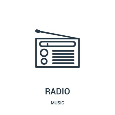 radyo simge vektör müzik koleksiyonundan. İnce çizgi radyo anahat simgesini vektör çizim.