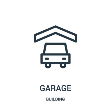 Garaj simge vektör toplama bina. İnce çizgi garaj anahat simgesini vektör çizim.