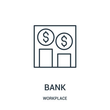 Banka simge vektör işyeri koleksiyonundan. İnce çizgi banka anahat simgesini vektör çizim.