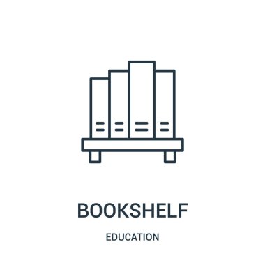 Kitaplık simge vektör eğitim koleksiyonundan. İnce çizgi bookshelf anahat simgesini vektör çizim.