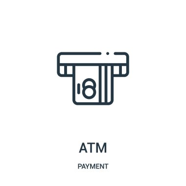 ATM simge vektör ödeme koleksiyonundan. İnce çizgi atm anahat simgesini vektör çizim.