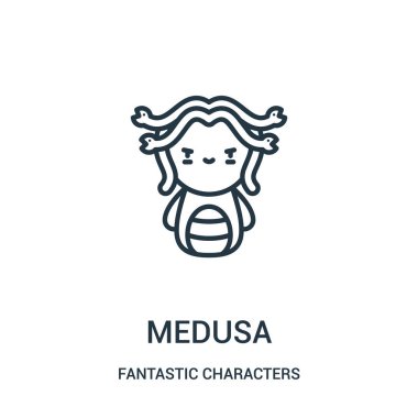 Medusa simge vektör fantastik karakterler Collection. İnce çizgi medusa anahat simgesini vektör çizim.