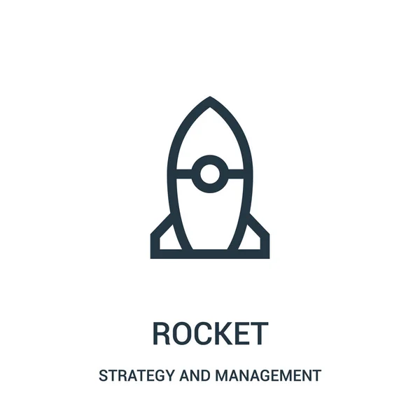 Vector de icono de cohete de estrategia y colección de gestión. Ilustración vectorial delgada línea cohete contorno icono . — Vector de stock